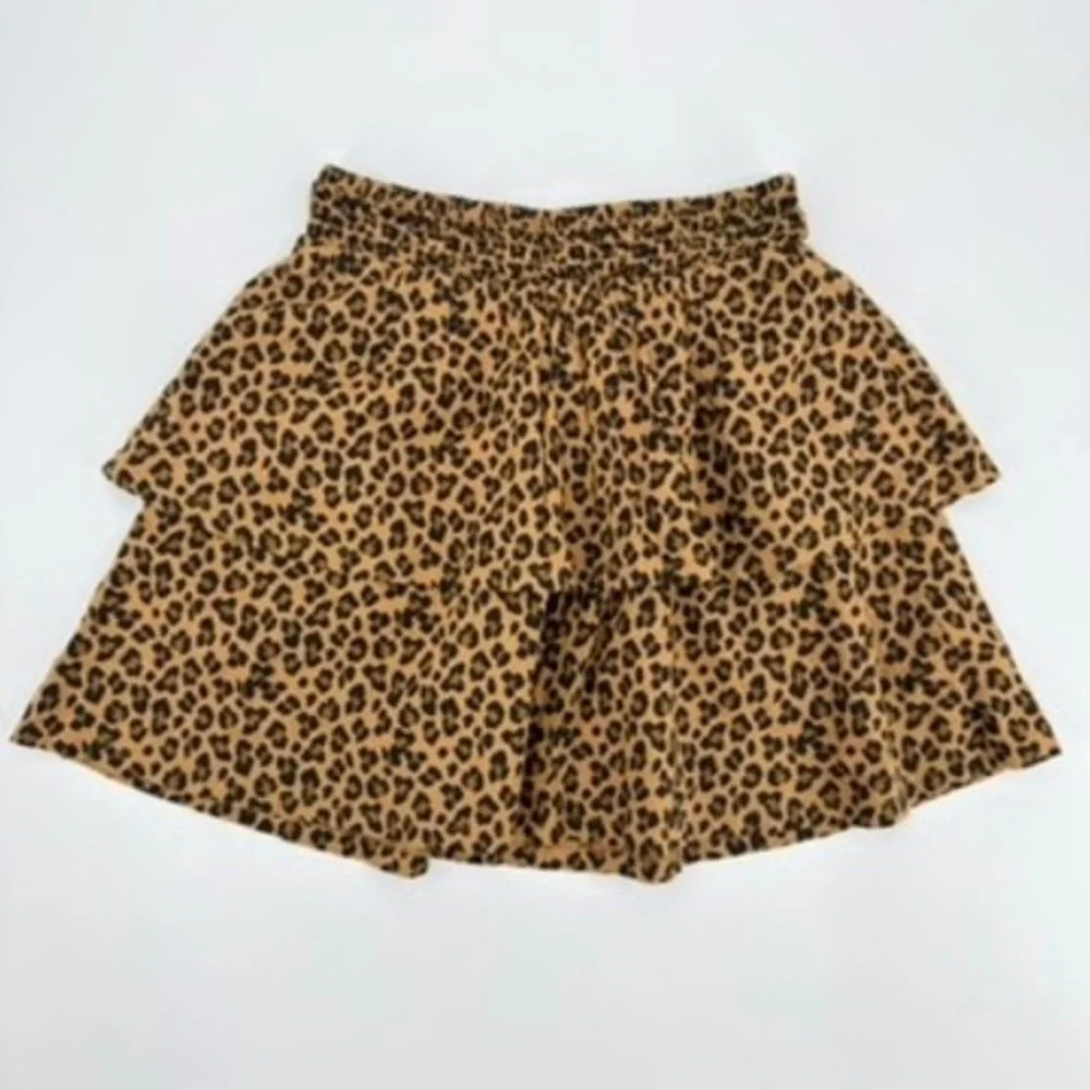 Old Navy Girls Leopard Print Tiered Mini Skirt Smocked Waist Brown Black L 10-12